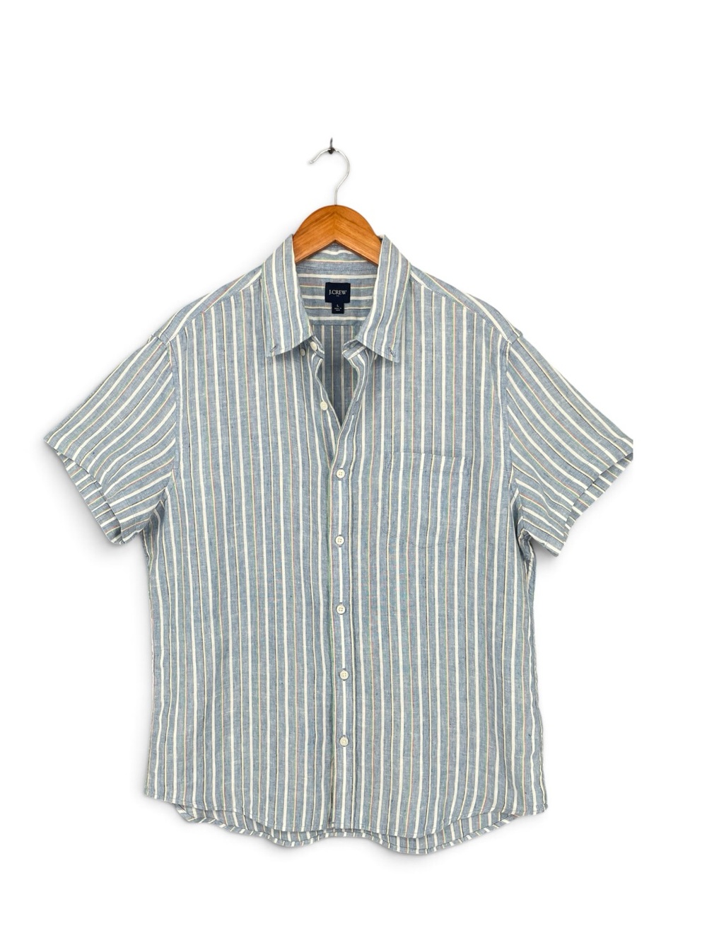 J.Crew Factory Men’s Short‑Sleeve Linen‑Blend Striped Button‑Up Shirt  Large